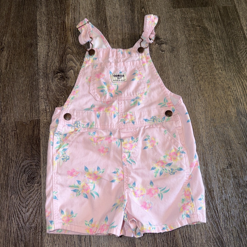 OshKosh Bgosh Toddler Girls Pink Floral Cotton Overalls 4T